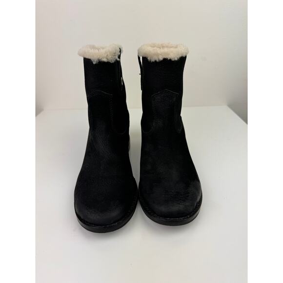 COLE HAAN Zillie Black Suede Leather Shearling Lined Pull On Wedge Booties 6.5 - Picture 3 of 9